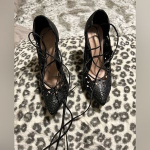 Lace up black heels